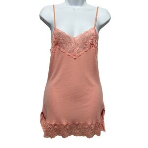H&M LOGG Y2K Fitted Lace‎ Trim Ribbed Cami L Peach Elena Gilbert Layering Top